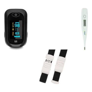 Imagem de Kit Enfermagem Termometro + Garrote Preto + Oximetro De Dedo - Multi