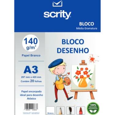 Imagem de Bloco para Educação Artística, Scrity, Desenho, A3, Branco, 140 Gramas, 20 Folhas