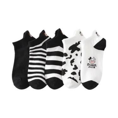 Imagem de 5 Pares de Meias Curtas Femininas com Gatinhos - Meias Criativas e Del