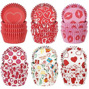 Imagem de 600 peças de forros de cupcake coloridos para o Dia dos Namorados Copos de Cozimento para Festa de Festas de Festas de Dia dos Namorados Embalagens de Cupcake Descartáveis Antiaderente Copos de Muffin para Dia dos Namorados Casamento Feriado Aniversário