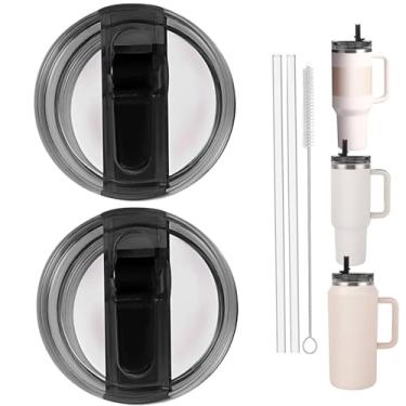 Imagem de Tampa flip de substituição à prova de vazamento de 2 peças com canudo - Apto para Stanley ProTour Quencher e Quencher H2.0 1,134 g, 1,8 g Tumbler (2 pretos, 1,134 g e 1,814 g)