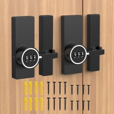 Imagem de SecureLatch Fechadura de porta de celeiro flip de 180 graus, fechadura de porta deslizante adesiva sem chave, trava de armário de segurança de combinação de 3 dígitos para portão, armazenamento