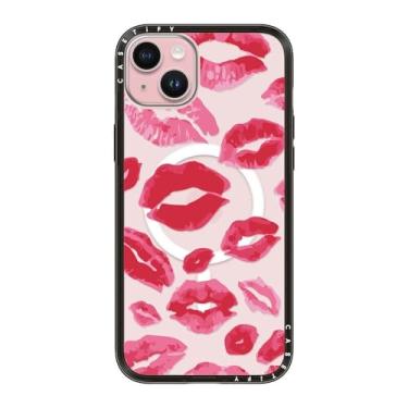 Imagem de CASETiFY Capa compacta para iPhone 15 Plus [Compatível com MagSafe/Fina/Proteção contra quedas de 1,2 m] - Almofadas de batom - Preto transparente