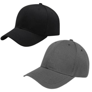 Imagem de Kit 2 Bonés Lisos Aba Curva Ajustável Unissex Baseball Dad Hat Strapback preto E Cinza
