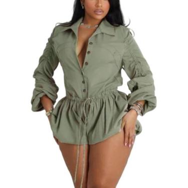 Imagem de Vestido feminino Romper Unybwonn de manga comprida com botões e lapela