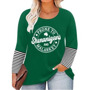 Imagem de Camiseta QAUN St Patricks Day Lucky Shamrock feminina tamanho grande