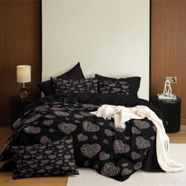 Imagem de Conjunto de edredom Coutuechen Black Pink Heart Queen Size - CCoutueCh