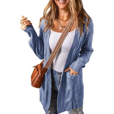 Imagem de Suéter SHEWIN, casual, crochê, manga comprida, frente aberta, feminina