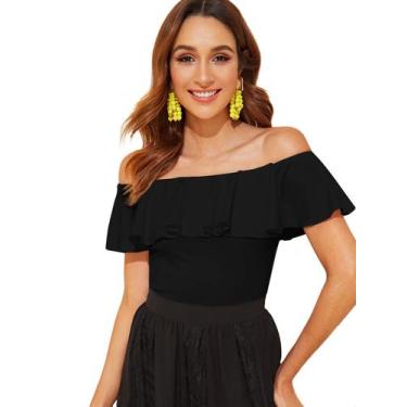 Imagem de Blusa feminina WDIRARA com babados de manga curta preta