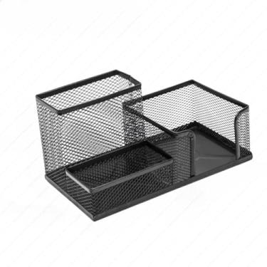 Imagem de Porta Caneta Organizador de Mesa Escritório 5 Compartimentos Metal Aramado C/Divisórias Para Lápis Treco Borracha(Com Divisórias)