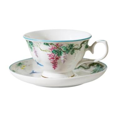 Imagem de predolo Xícaras de café, xícaras de chá, enfeite com bandeja vintage com alças, canecas exclusivas para latte, caneca de arte para latte com pires para