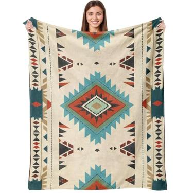 Imagem de Aipon Manta Boho Asteca 101,6 cm x 127 cm, Cobertor Índio Ocidental Nativo Americano Decoração Sudoeste, Bege Macio Aconchegante Leve Cobertores Presentes para Mulheres Homens Sofá-Cama Sofá Cadeira