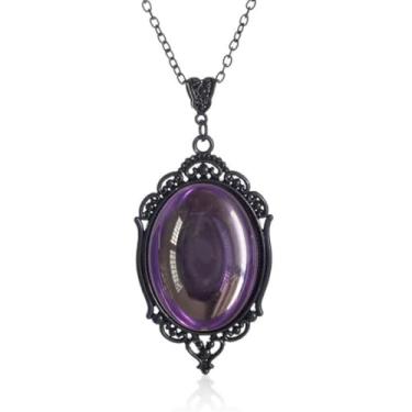 Imagem de PINK TOWN Colar gargantilha vitoriana de veludo gótico, vintage Stardust, cristal, camafeu, gótico, roxo/vermelho/preto, colar punk satanás, demônio, joia de Halloween para mulheres, Large, Zinco