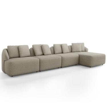 Imagem de Sofá 5 Lugares Com Chaise Direito Sala Living 334cm Arlo F04 Linho Bege - Lyam Decor