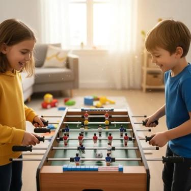 Imagem de HK Brinquedos Mesa de Pebolim Infantil em Madeira, 69x23x36,5cm, Com 2 Bolas, Varões de Metal