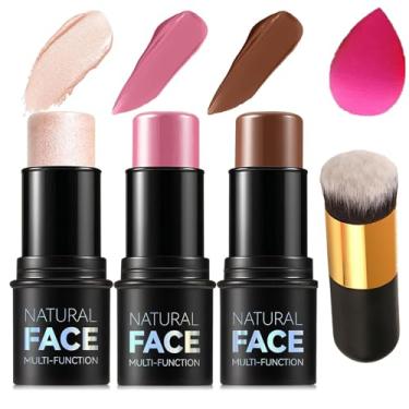 Imagem de Kit de 3 palitos de contorno facial, sombras com iluminador, trio de blush e bronzeador para esculpir as bochechas e o corpo, maquina de contorno suave e duradoura (2+5+6)