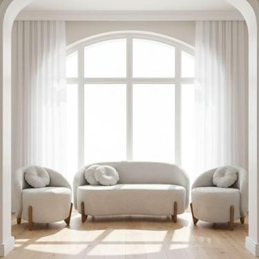 Imagem de Kit 01 Sofá 2 Lugares + 02 Poltronas Orgânicos c/ Almofadas Curvo Sala