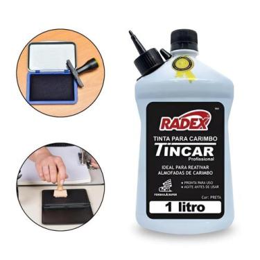 Imagem de Tinta Refil Para Almofada De Carimbo 1 Litro Preta Com Bico Aplicador 