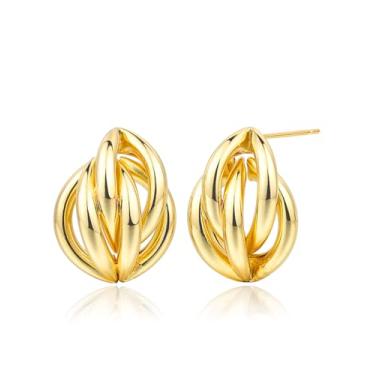 Imagem de JA.S.JR Brincos femininos de ouro grosso com design oco | Brincos geométricos modernos | Joias minimalistas de luxo para o dia a dia, 21 mm, Cobre, Sem pedra preciosa