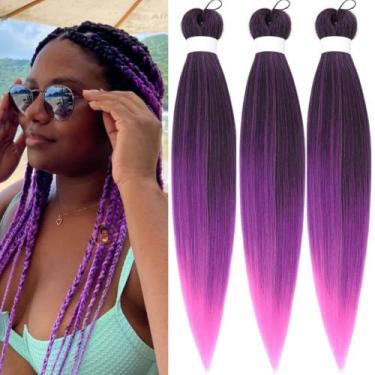 Imagem de Cabelo trançado Kanekalon pré-esticado roxo ombré