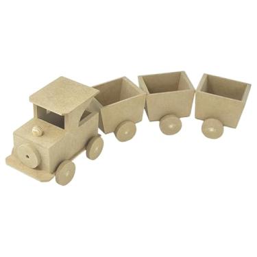Imagem de Trem de Madeira MDF Decorativo, 35 cm x 9,5 cm, 3 Vagões, Artesanal Trenzinho Brinquedo Pedagógico
