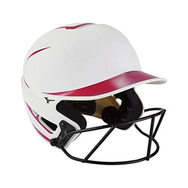 Imagem de Capacete de rebatida Mizuno F6 Youth Fastpitch softball com máscara, branco vermelho, tamanho único juvenil