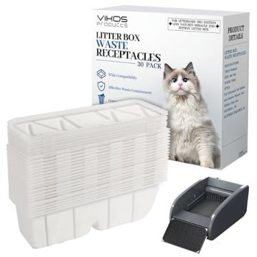 Imagem de VIKOS Products Embalagem com 30 recipientes de lixo descartáveis compatíveis com Littermaid 3ª edição e Nature's Miracle 2ª edição caixa de areia automática para gatos, descarte conveniente e sem odor