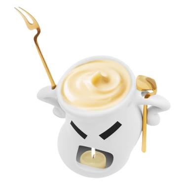 Imagem de Caneca de fondue de chocolate, copo de derretimento doce com garfo e chupeta, mini panela de fondue de chocolate de cerâmica de aquecimento uniforme para queijo, caramelo e doces, presente ideal para