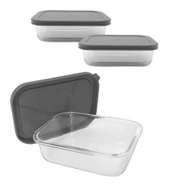 Imagem de Kit 2 Pote De Vidro Com Tampa Hermética Marmita Retangular 1000ml - CL