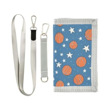 Imagem de Carteira infantil para meninos, meninas, adolescentes, bolas de basquete esportivas, azul, com três dobras, bolso para moedas e porta-cartões, Basquete, 9x5 In