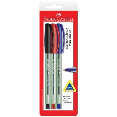 Imagem de Caneta esfer Trilux azul/preto/vermelho 3 unid Faber-Castell