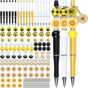 Imagem de HSHGZSR Conjunto de 18 canetas esferográficas com miçangas, multicoloridas, sortidas, de plástico, com tema de girassol, faça você mesmo, com contas de cor sólida, contas espaçadoras para artesanato,