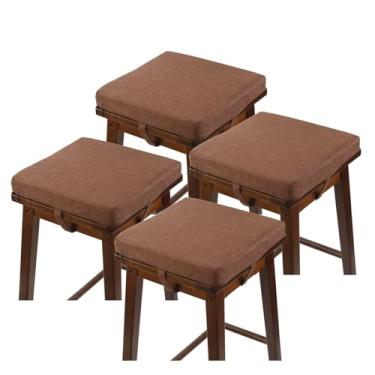 Imagem de LYLNBYWK Conjunto de 4 almofadas quadradas para cadeiras de bar antiderrapantes com laços, almofadas de assento pequenas adequadas para bancos de cafeteria de bistrô, 30 x 30 x 5 cm, marrom