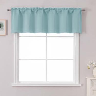Imagem de Chyhomenyc Saia Aqua para janela, cortina de cozinha pequena Aqua para quarto/sala de estar, bolso para varão privacidade janela curta tratamento valance painel de beliche RV, 60Wx14L