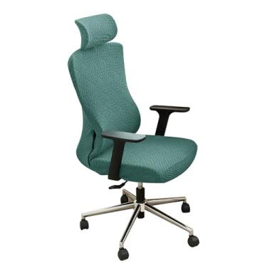 Imagem de EVOLLER Capa ergonômica para cadeira de escritório com capas de encosto de cabeça jacquard verde stretch para cadeira de mesa e capas de encosto de cabeça laváveis