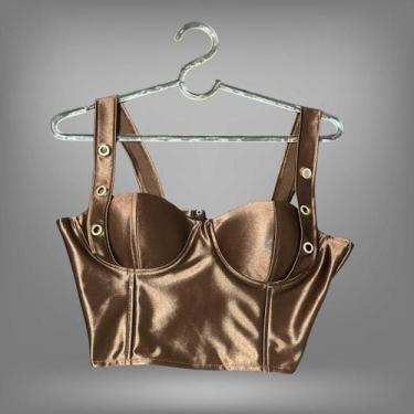 Imagem de Corset Corselet Feminino Com Bojo Verão Cropped Regata Cetim Moda Sexy