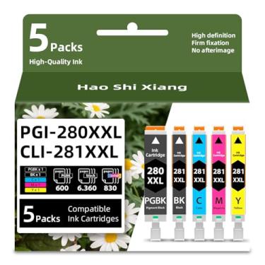 Imagem de HAO SHI XIANG Cartuchos de tinta colorida PGI-280XXL CLI-281XXL 5 pacotes de substituição compatíveis com 281XXL 280XXL para impressoras TR8620 TR8620a TR7520 TR7620 TR7620a TR7820 TR8520 (6.360
