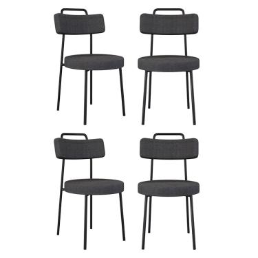 Imagem de Kit 04 Cadeiras Sala de Jantar Kobe Estofada com Encosto Linho Grafite - Desk Design