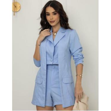 Imagem de Conjunto Blazer Duplo E Short Feminino Premium Cores Claras Pasteis Em
