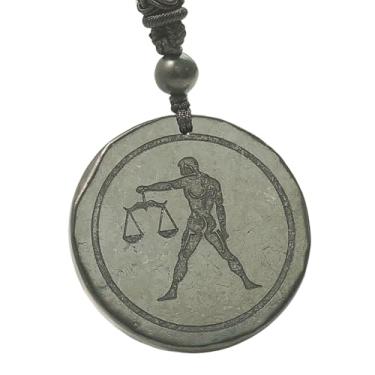 Imagem de Colar de shungite da Rússia, amuleto de proteção de signos do zodíaco, pingente de shungite, amuleto de proteção de cristal, cristais de cura para mulheres e homens, Shungite, nylon