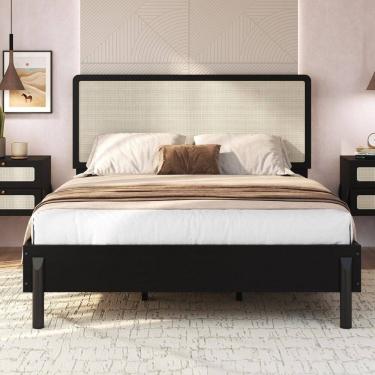 Imagem de Cama Casal com Cabeceira Telada e Pé Madeira Maciça 152cm Oslo