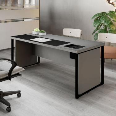 Imagem de Mesa de Escritório Diretor 200cm com Caixa de Tomadas e Porta Objetos Corporate Cinza Sagrado/ Preto