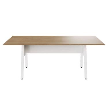 Imagem de Mesa de Reunião 200cm para 8 Pessoas com Tampo Chanfrado Industrial Executive Macadâmia / Branco