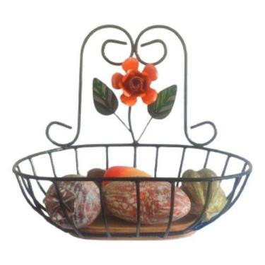 Imagem de Fruteira de Parede 1 Andar em Ferro e Madeira Oval P - Art MM, Laranja