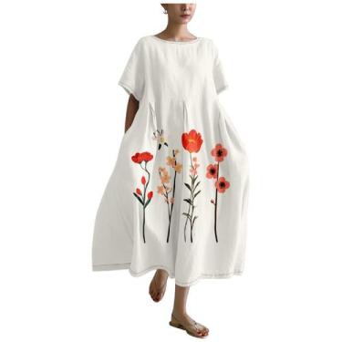 Imagem de Vestido MARSVOVO Boho Wedding Vintage Floral Print Plus Size