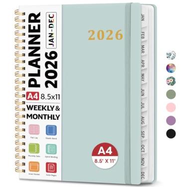 Imagem de Agenda 2026 21,6 cm x 28 cm, agenda semanal e mensal, janeiro de 2026 a dezembro de 2026, agenda espiral de capa dura com abas mensais, páginas de notas, perfeito para mulheres e homens, A4 - cinza e