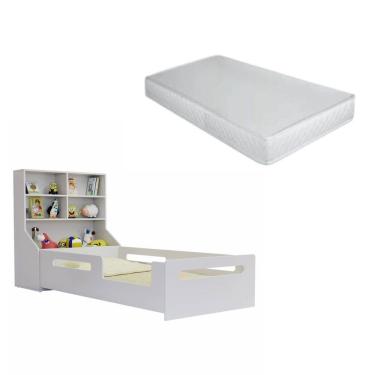 Imagem de Cama Infantil Solteiro Montessori com Cabeceira Para Brinquedo e Colchão