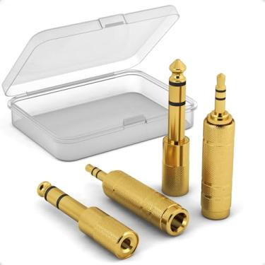 Imagem de IIISOGNO Conjunto de adaptadores TRS de 3,5 mm a 1/10.2 cm, conversor de áudio para guitarra elétrica/teclado/mixador/amplificador amplificador/baixo/fone de ouvido/fone de ouvido, conector balanceado