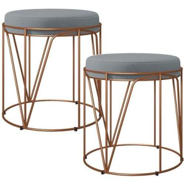 Imagem de Kit 02 Puffs Decorativo Aramado Bronze Zaya L02 Suede Cinza - LYAM DEC