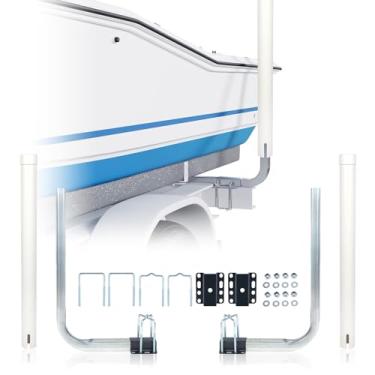 Imagem de Soundforge Grade Boat Trailer Guide Ons - Poste ajustável de aço galvanizado resistente com mangas de PVC (altura de 101,6 cm/121,9 cm) para barcos de pesca, veleiros e rebocadores (estilo branco em